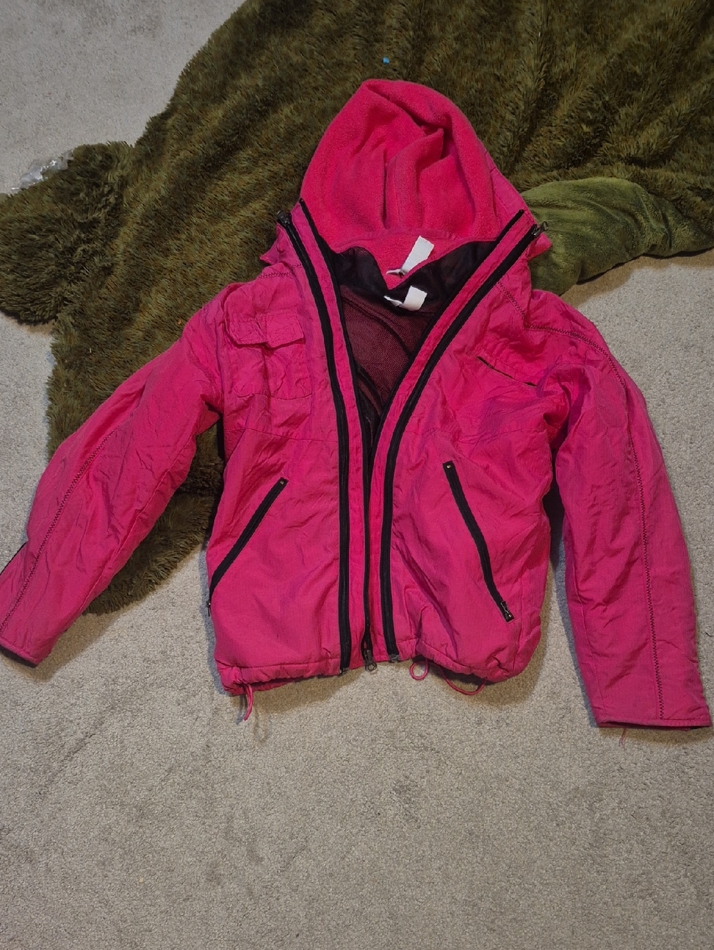 Girls' Hooded Hot Pink Fleece Lined Jacket with Black Trim